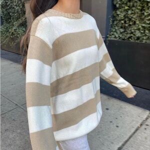 Brandy Melville Beige and White Striped Sweater